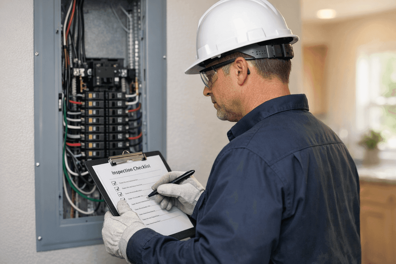 Electrician preparing a home for electrical inspection