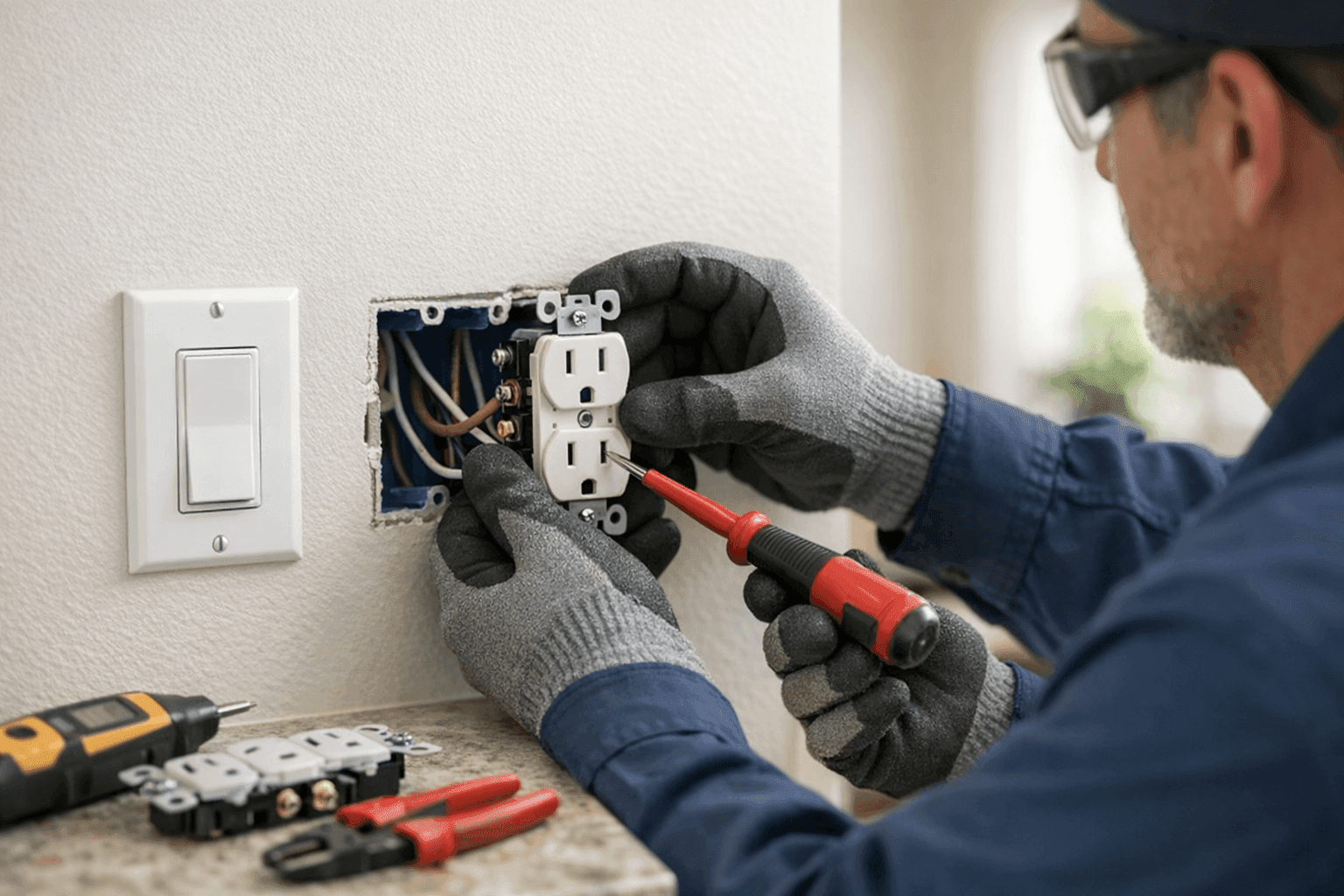 Electrician replacing outdated outlets in modern home