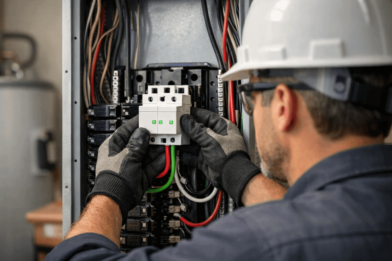 Surge protector device installed in main electrical panel
