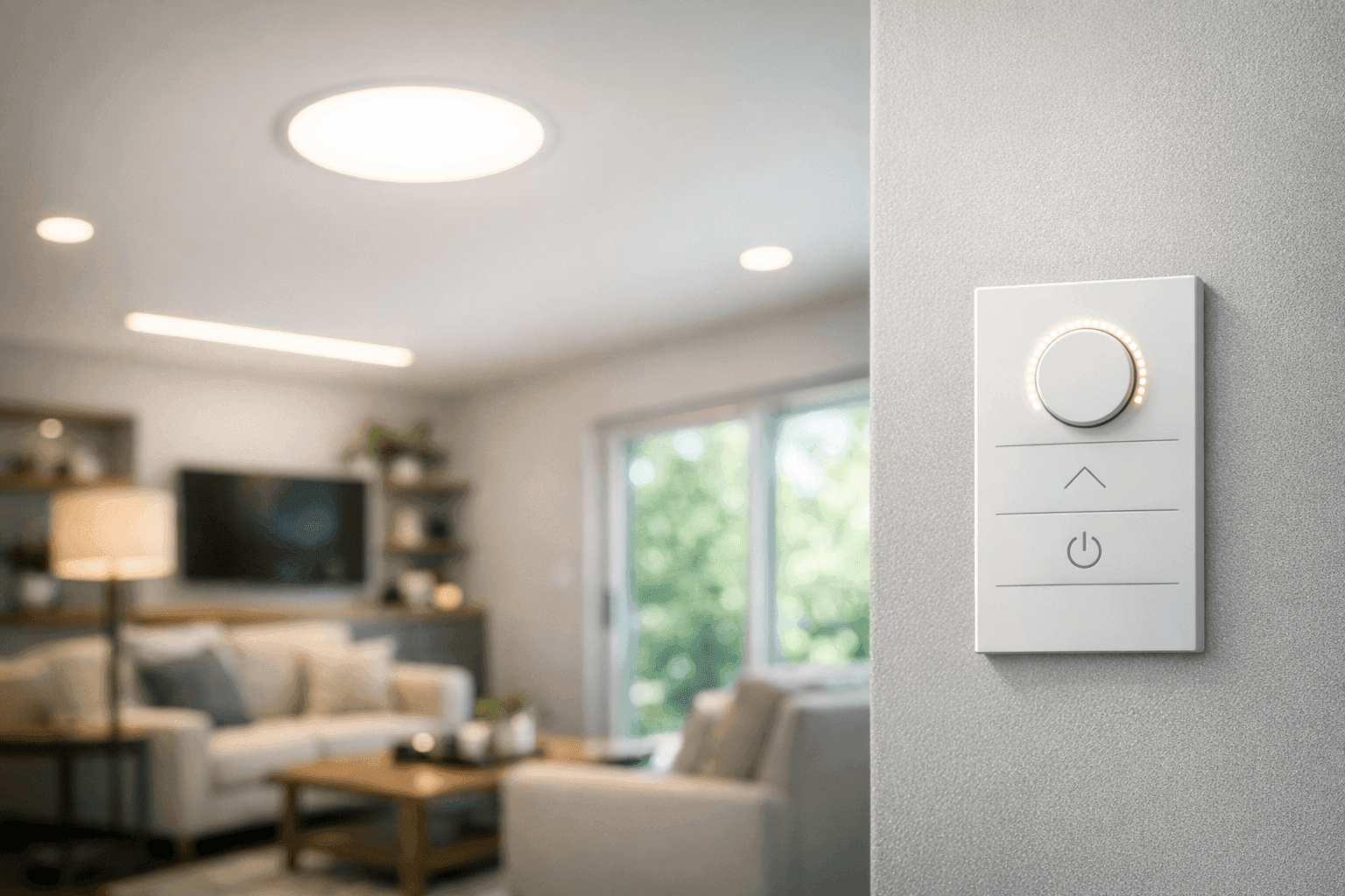 Modern living room with upgraded LED lighting and smart controls